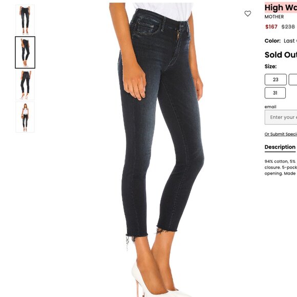 MOTHER High Waisted Looker Ankle Fray Last call dark blue skinny 25 - Picture 1 of 10